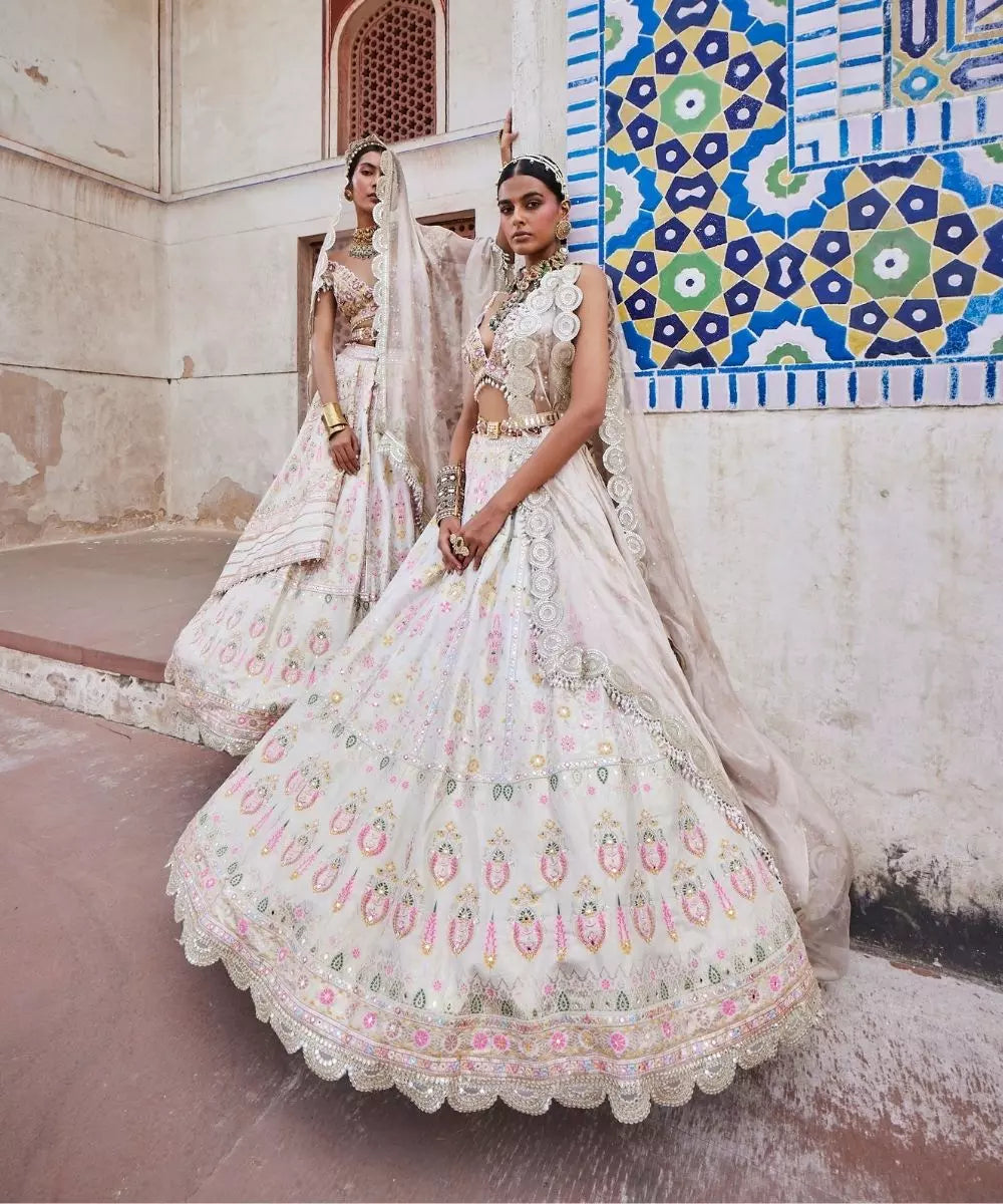 ADITI GUPTA - Ivory Chanderi Banarasi Lehenga set